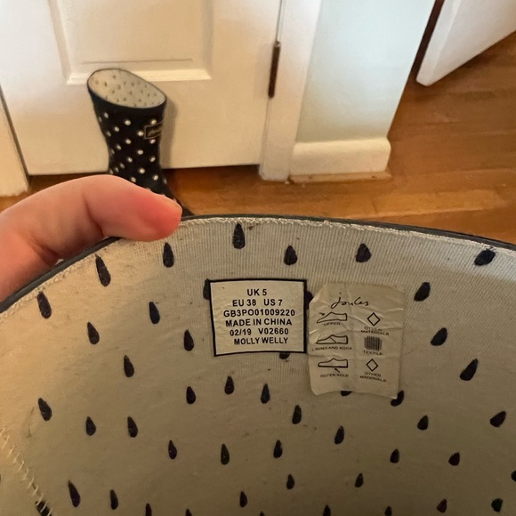 Joules blue and yellow polka dot rain boots - Picture 2 of 2